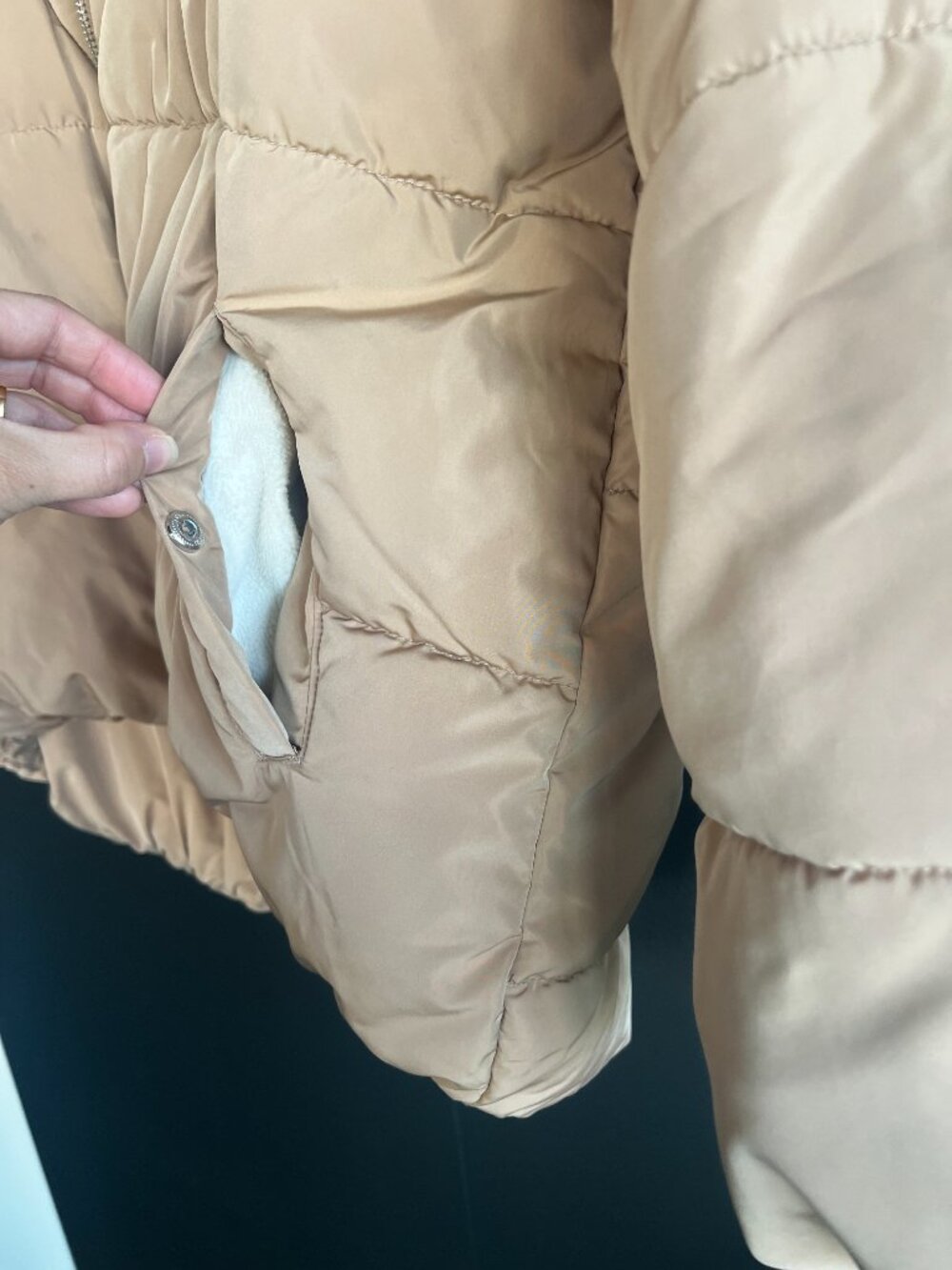 Winter Puffer Jacket Short Oversized Beige S - Picture 6 of 16
